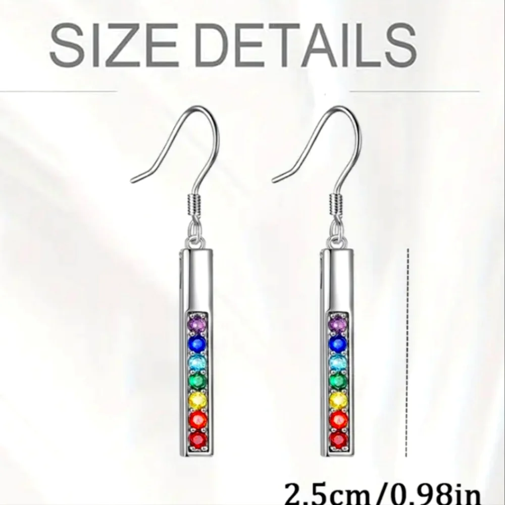 New! Linear Drop Silver and Rainbow Gem Earrings - Picture 2 of 3